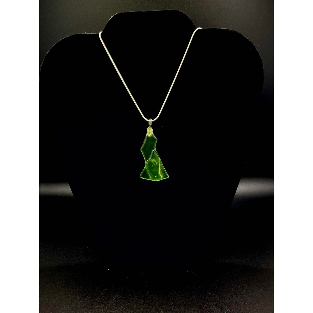Uranium Glass Pendant Glowing Lime Green UV Reactive Recycled Oddity Collector